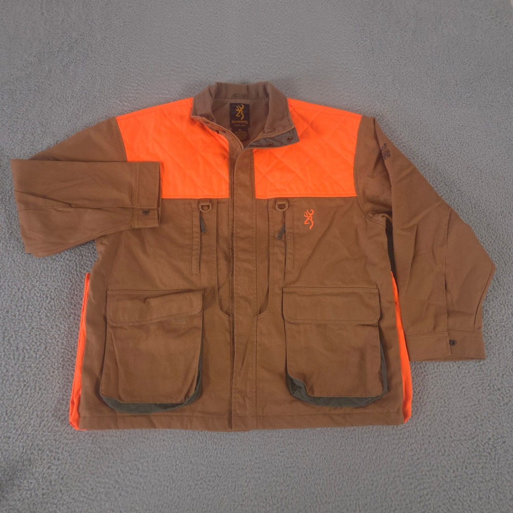 Browning Jacket Mens XL Tan Blaze Pheasants Forever Upland Canvas Padded Vented